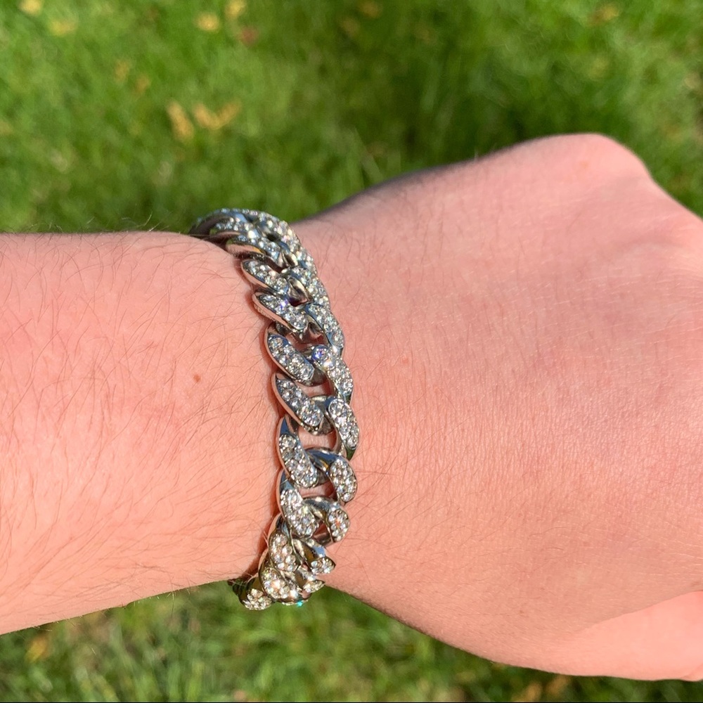 13mm Cuban Link Bracelet White Gold Iced - Picture 4 of 5